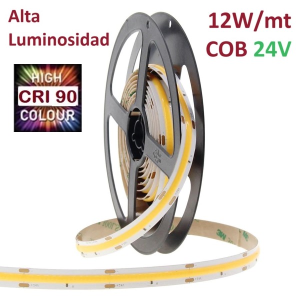 Tira LED 5 mts Flexible 24V 60W COB (320) IP20, Alta Luminosidad IRC>90 